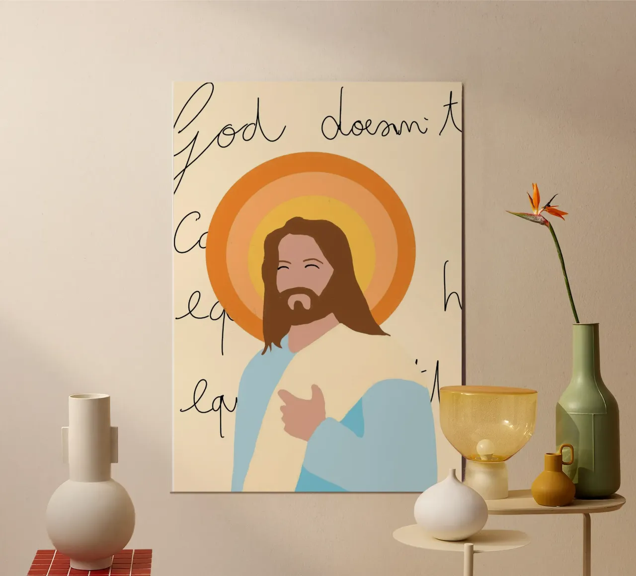 Gesù con aureola, stampa cristiana minimalista poster da vintagepod