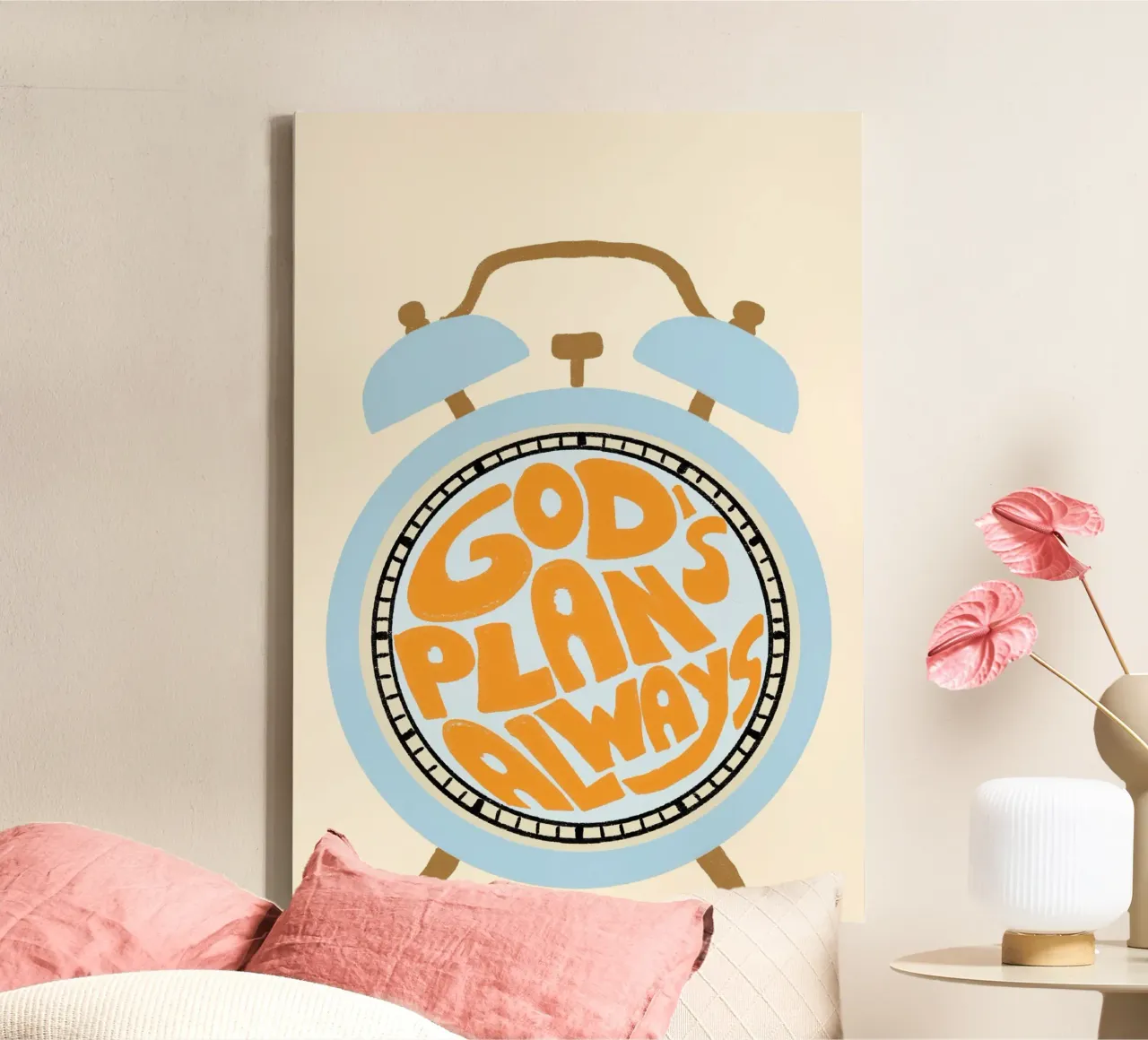 God's Plans Always, Retro Alarm Clock Art Print canvas met Baklijst van vintagepod