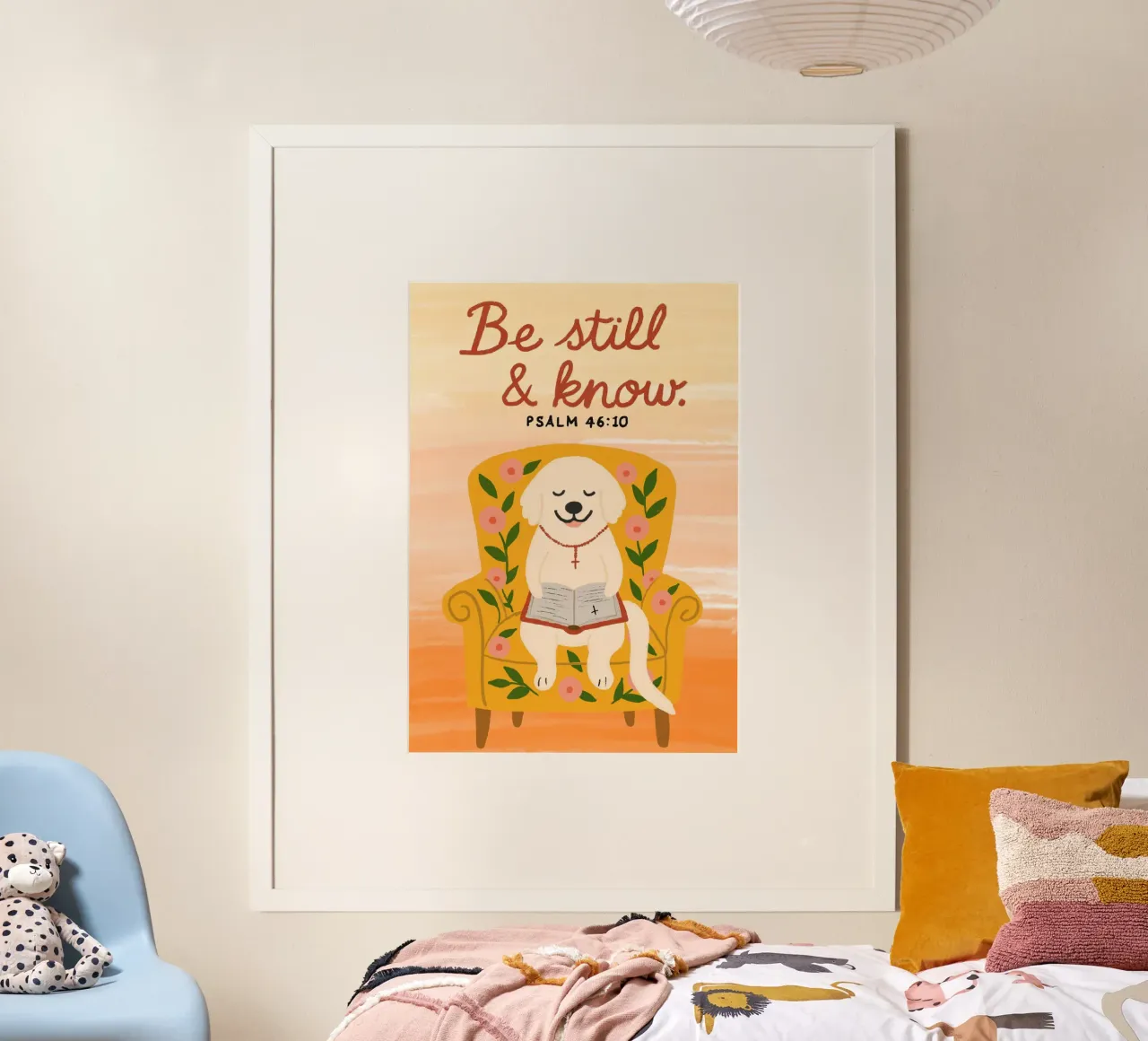 Be Still & Know, Psalm 46:10, Christian Dog Art Print poster de vintagepod
