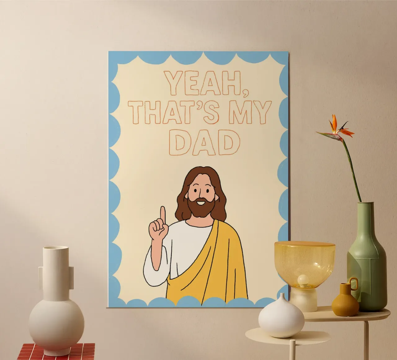 Yeah, dat is mijn vader, grappige christelijke kunstdruk poster met aluminium frame van vintagepod