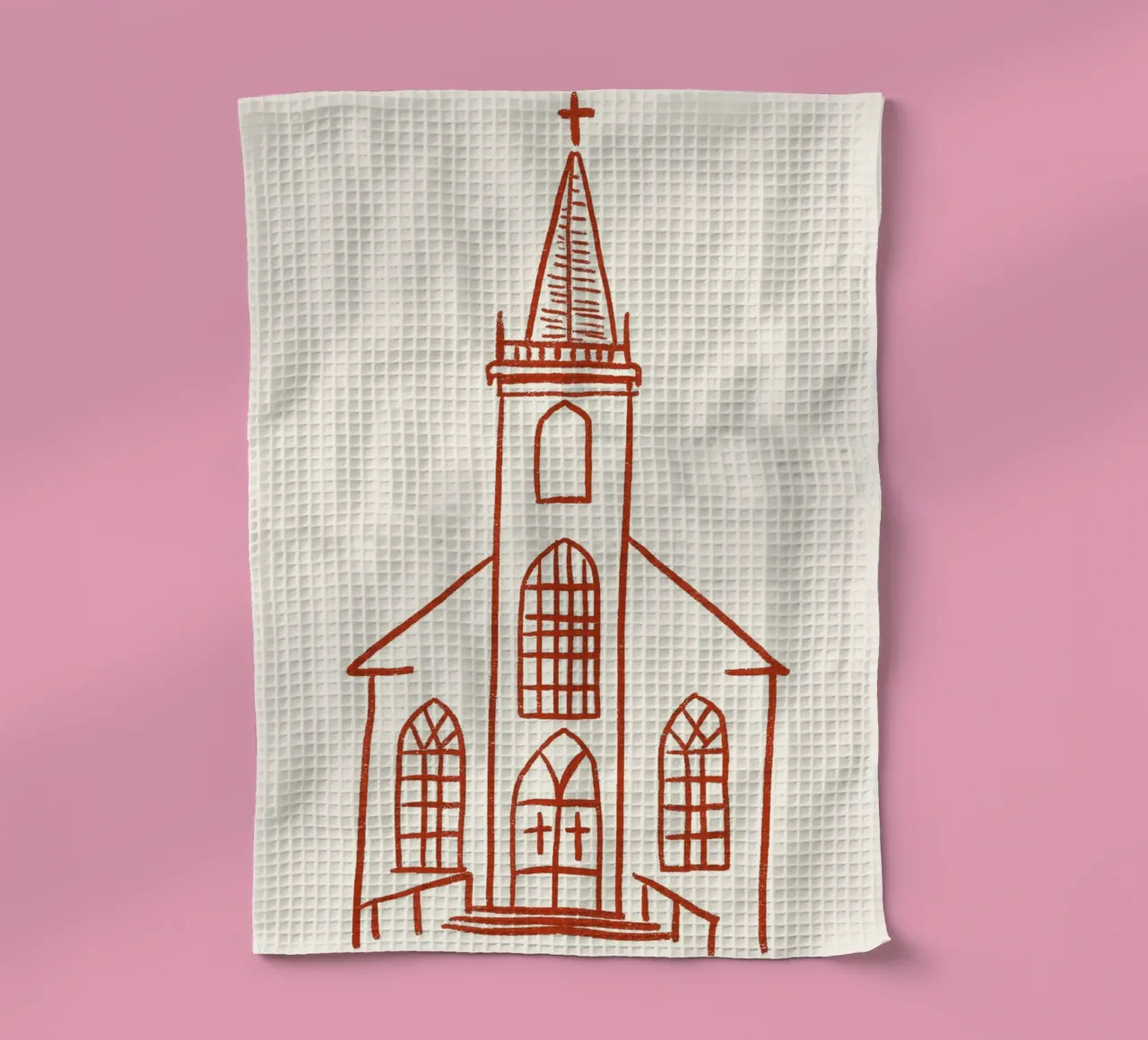 Art linéaire de l'église classique, impression d'un bâtiment chrétien torchon de vintagepod