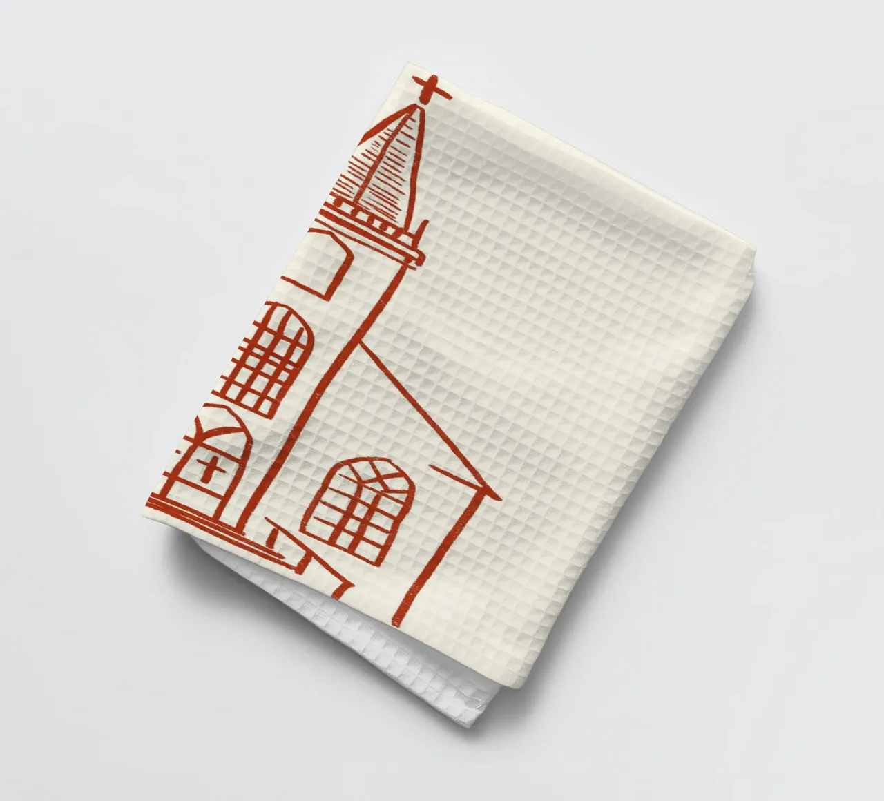 Art linéaire de l'église classique, impression d'un bâtiment chrétien torchon de vintagepod