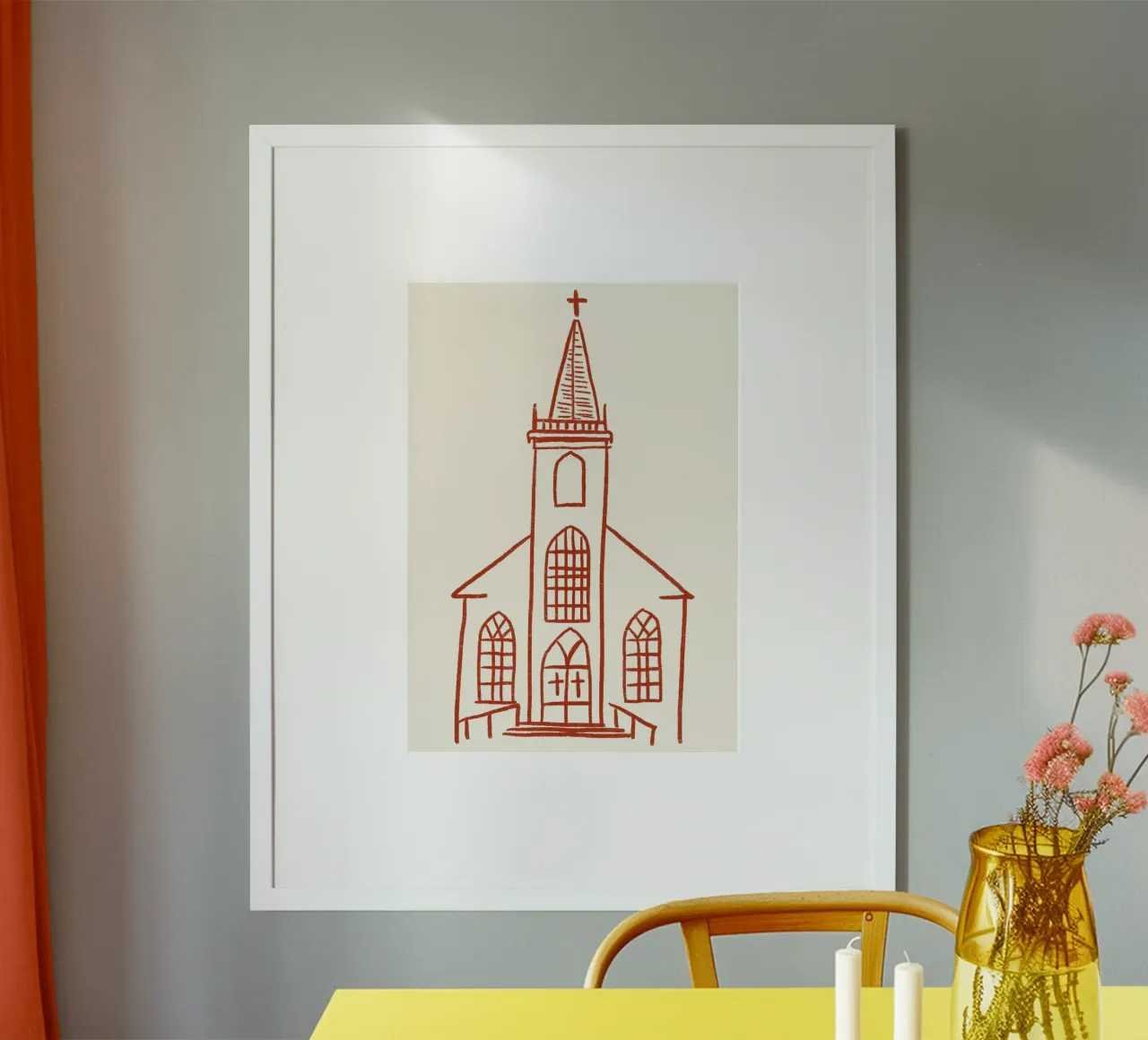 Art linéaire de l'église classique, impression d'un bâtiment chrétien poster de vintagepod