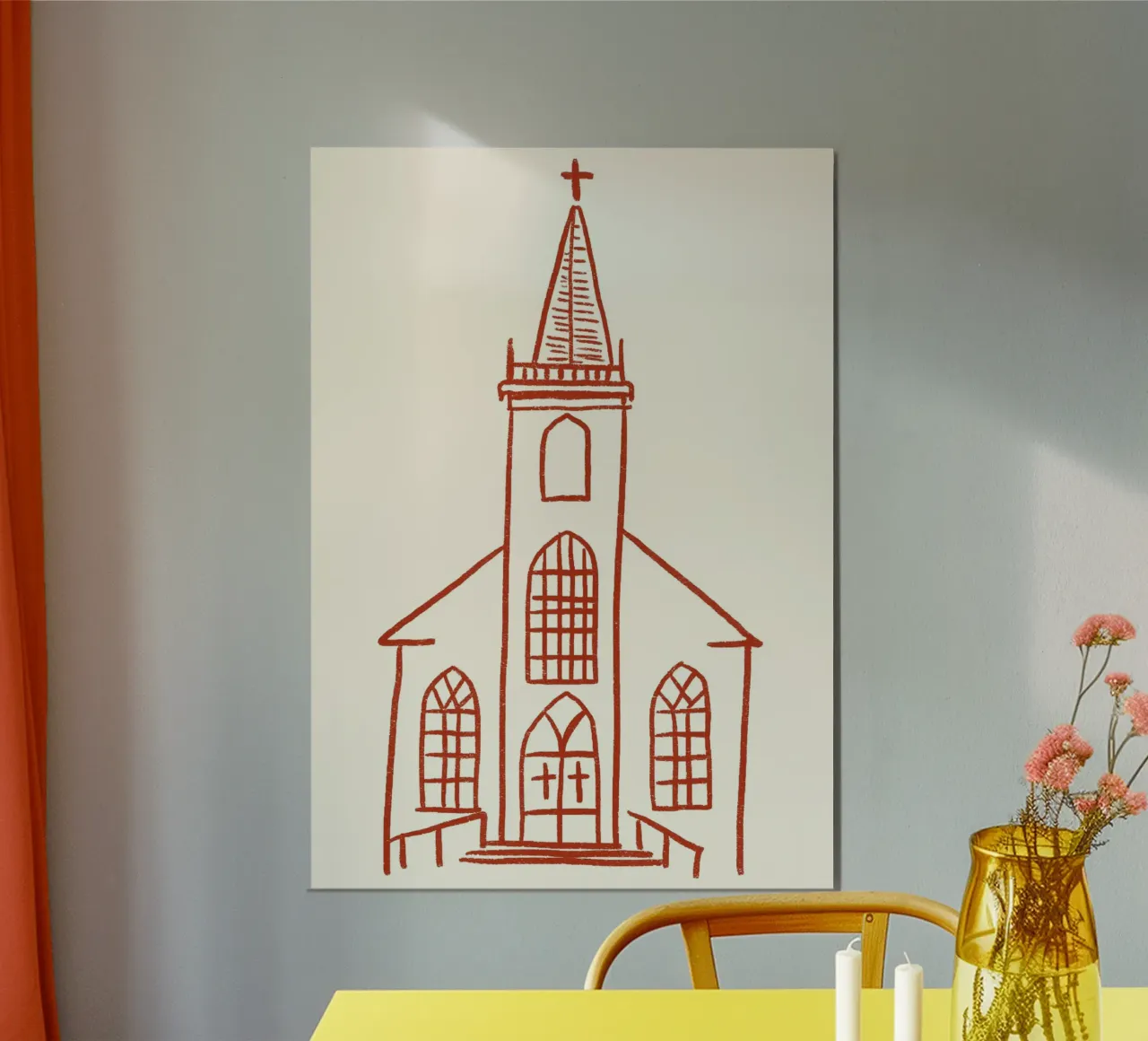 Art linéaire de l'église classique, impression d'un bâtiment chrétien poster de vintagepod