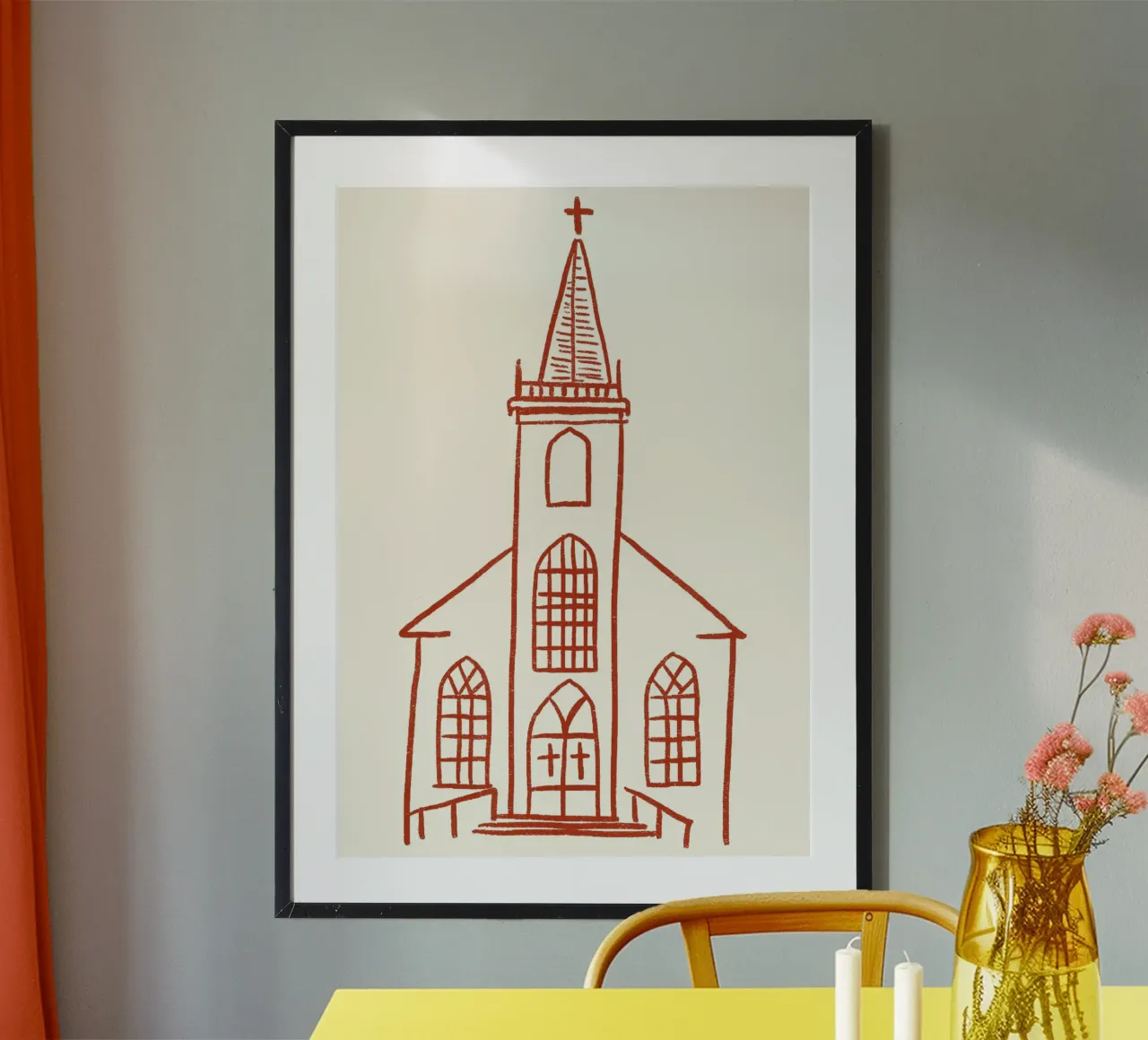Art linéaire de l'église classique, impression d'un bâtiment chrétien poster de vintagepod
