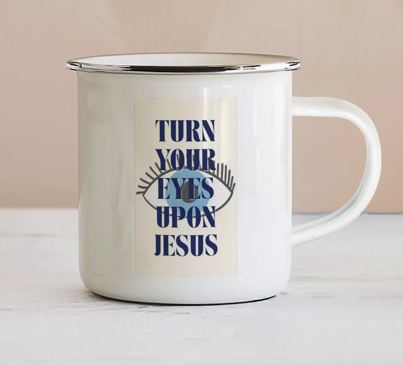 Richt je ogen op Jezus, Oog Kunstdruk emaille mok van vintagepod