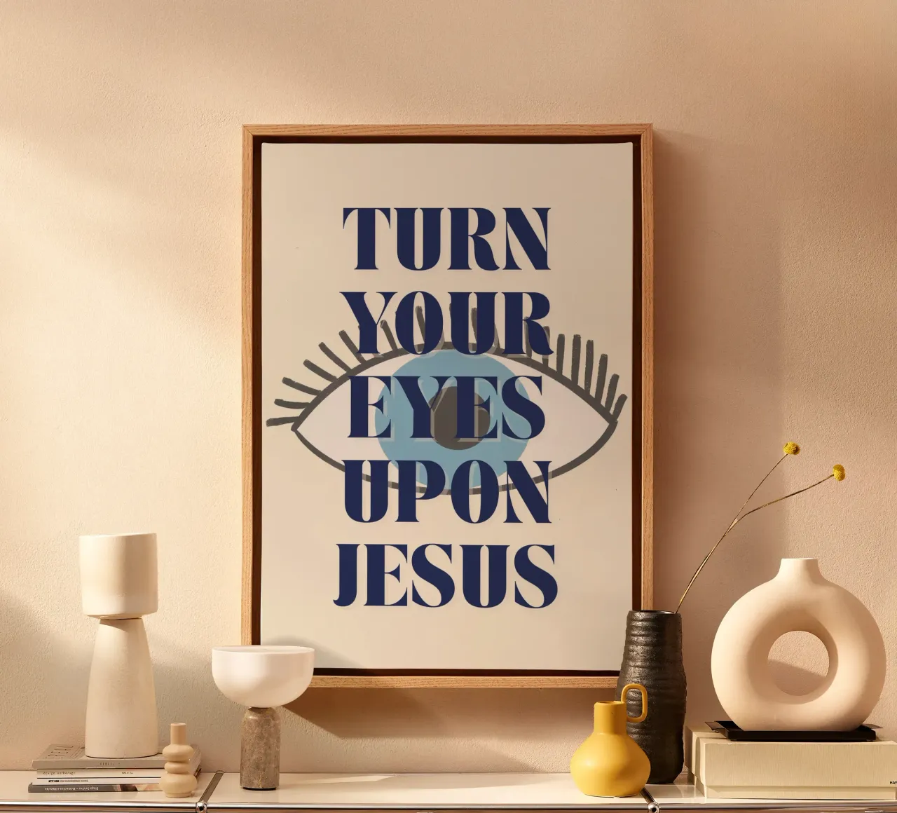 Richt je ogen op Jezus, Oog Kunstdruk canvas met Baklijst van vintagepod