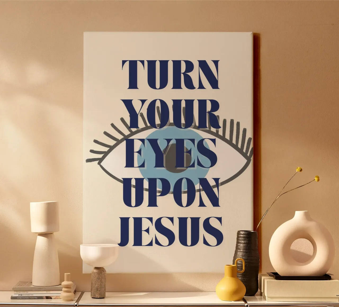 Richt je ogen op Jezus, Oog Kunstdruk canvas met Baklijst van vintagepod