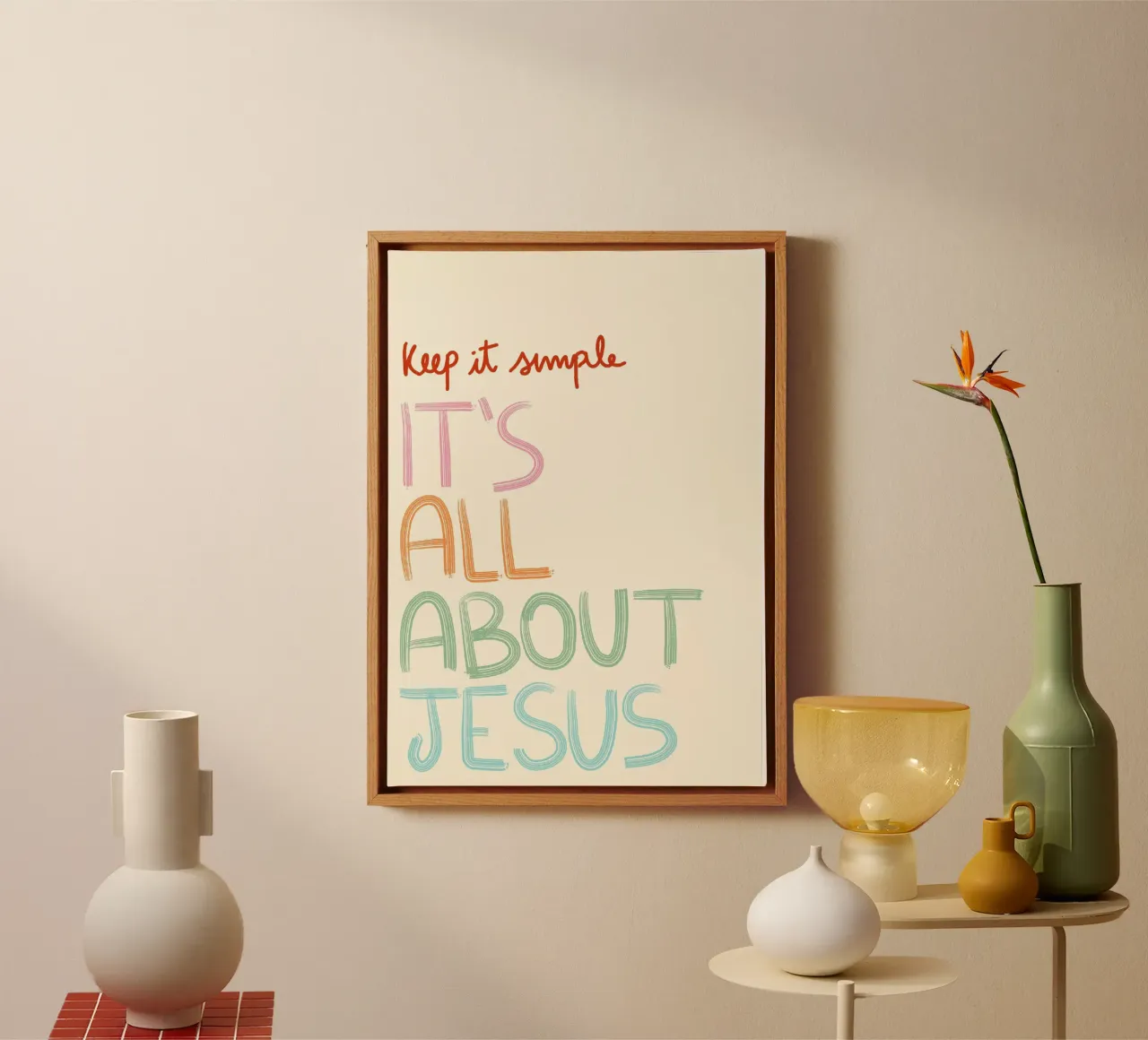It's All About Jesus, Simple Christian Art Print canvas with Floater frame by vintagepod