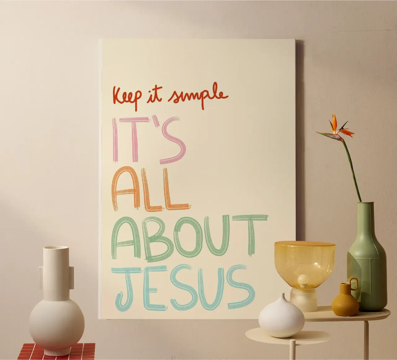 It's All About Jesus, Simple Christian Art Print canvas with Floater frame by vintagepod