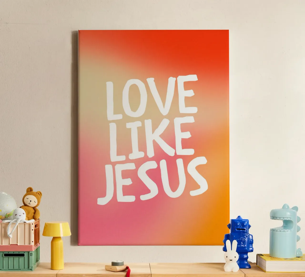 Love Like Jesus, Gradient Christian Typography Art canvas with Floater frame by vintagepod