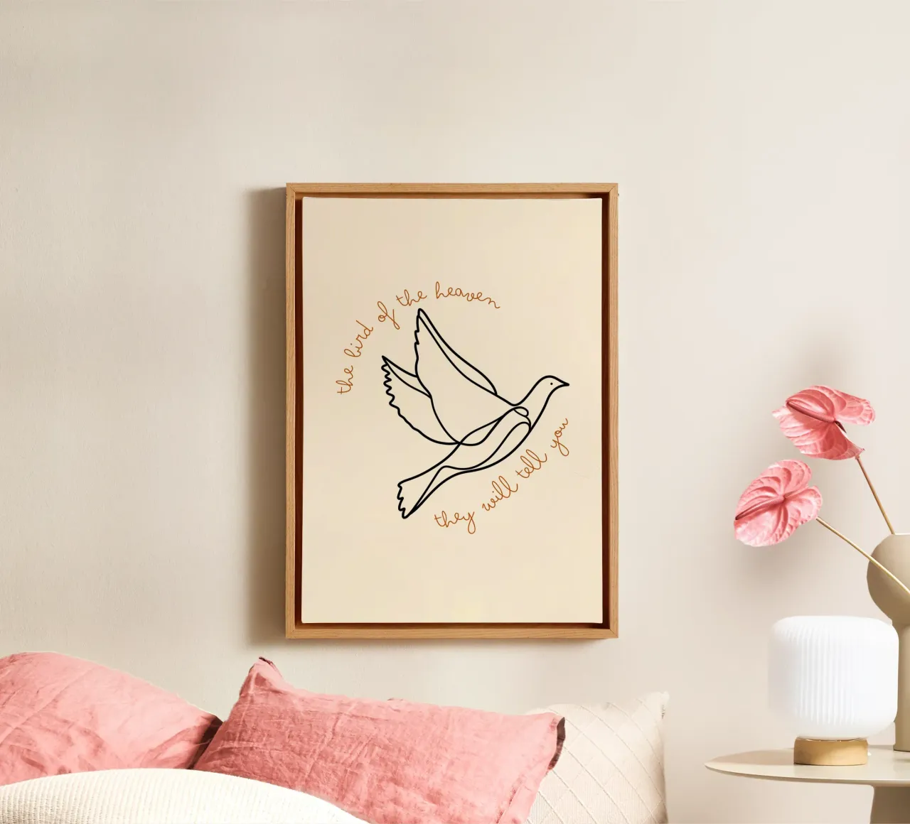 Bird of Heaven, Minimalist Dove Line Art Print canvas with Floater frame by vintagepod