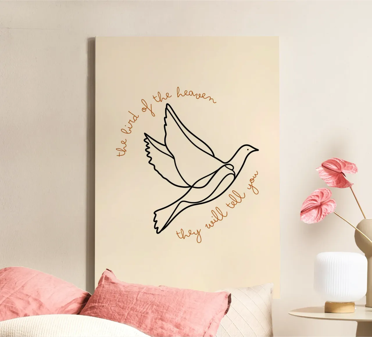 Bird of Heaven, Minimalist Dove Line Art Print canvas with Floater frame by vintagepod