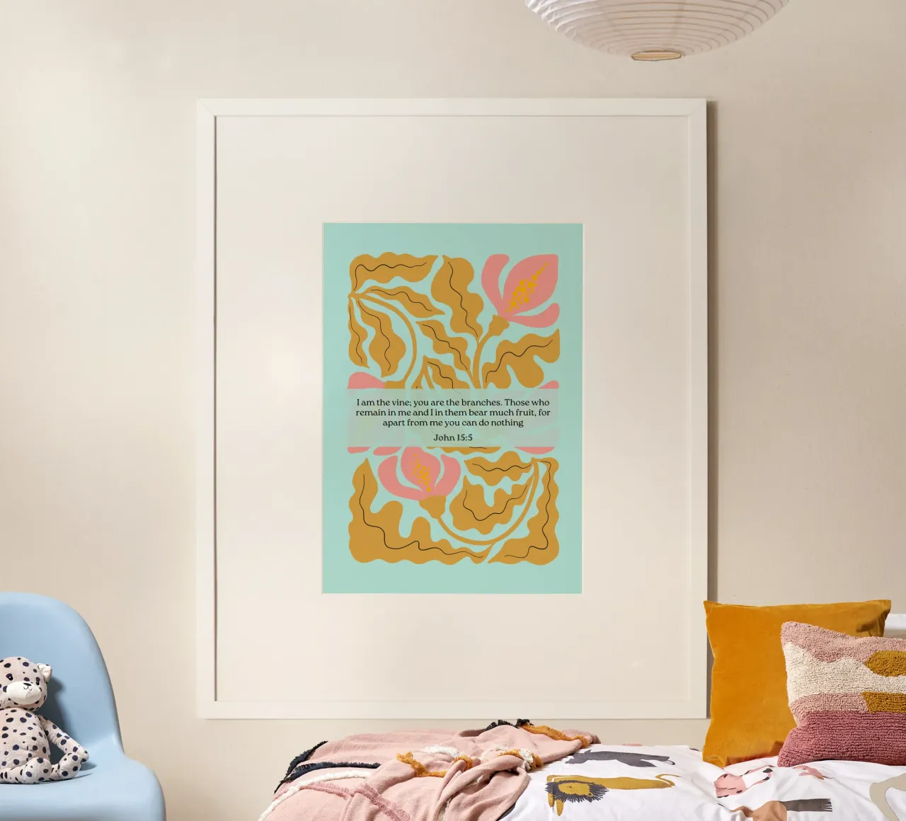 Johannes 15:5, Ich bin der Weinstock, Abstrakte Blumenkunst Poster mit Holzrahmen von vintagepod