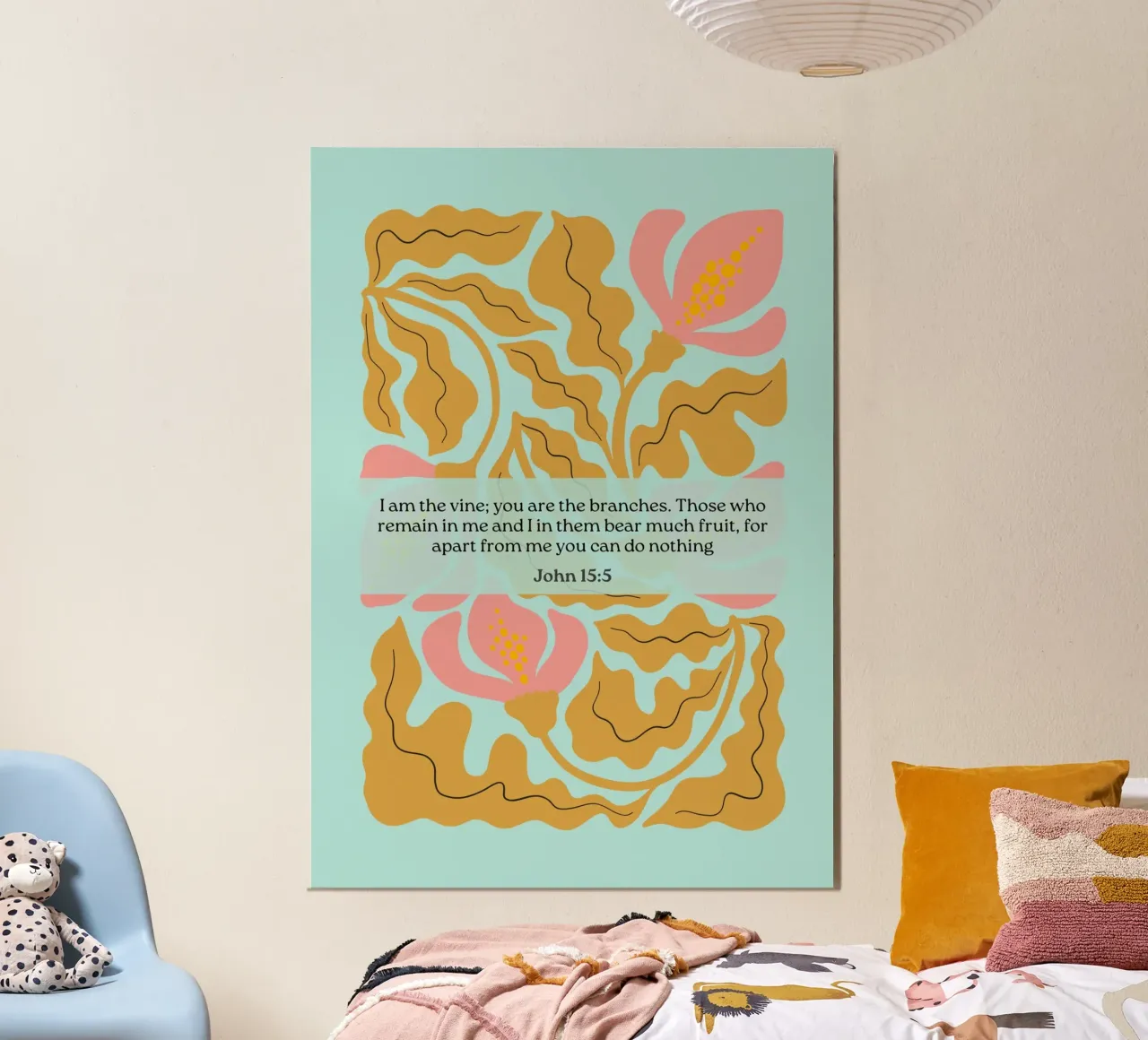 Johannes 15:5, Ich bin der Weinstock, Abstrakte Blumenkunst Poster mit Holzrahmen von vintagepod