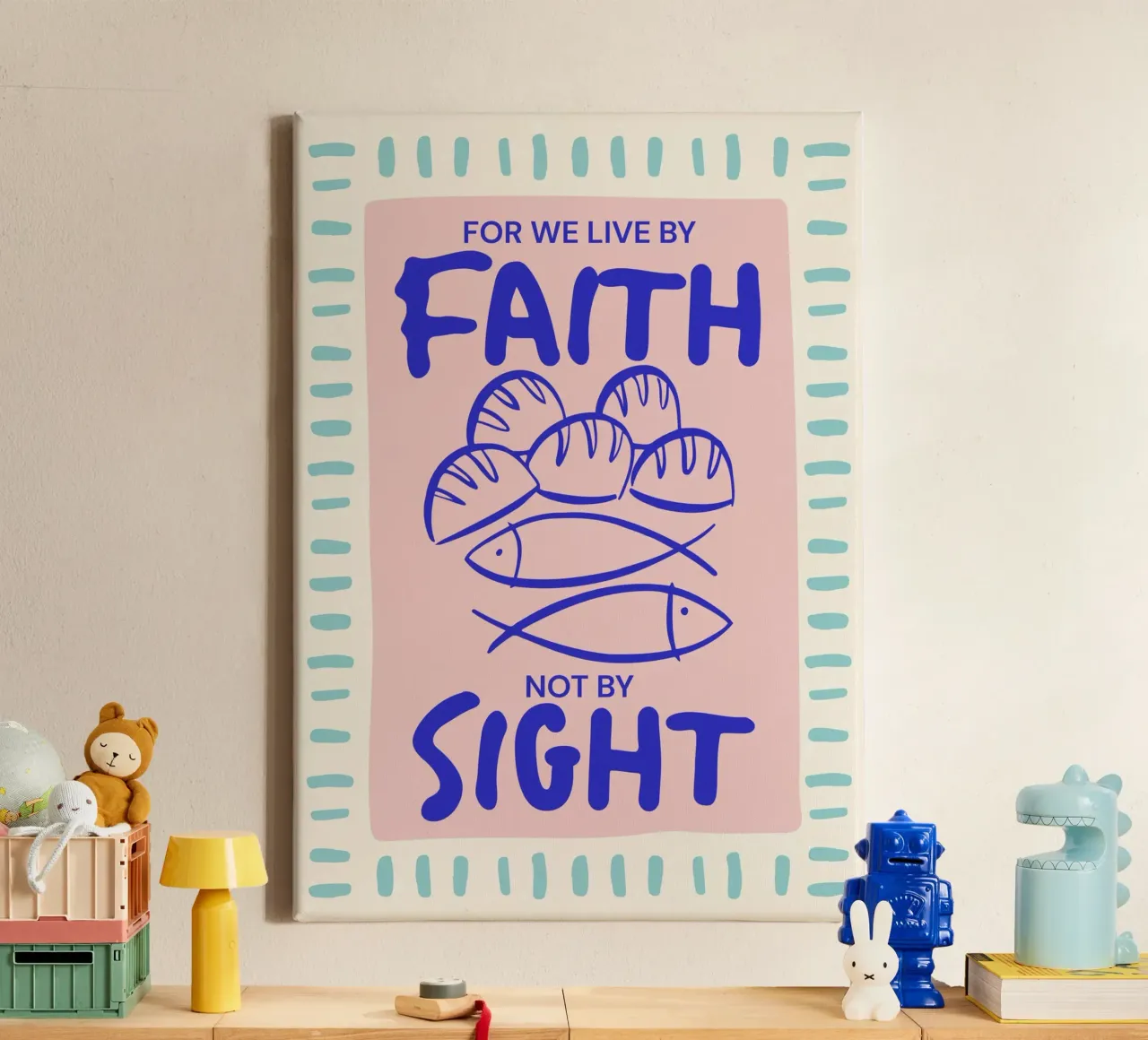 Leef door geloof, niet door zicht, christelijke kunstdruk canvas met Baklijst van vintagepod