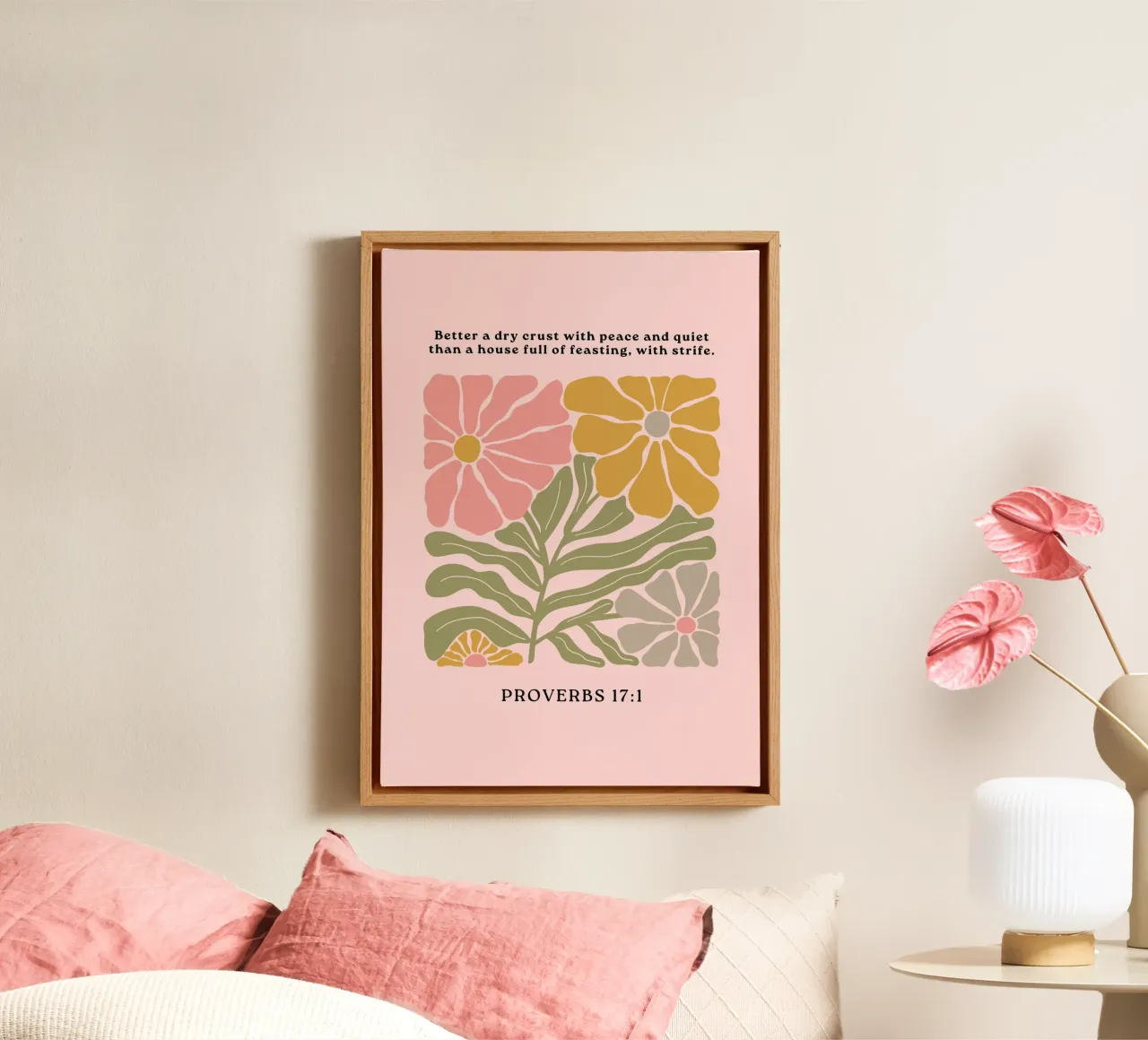 Proverbi 17:1, Pace e tranquillità, Stampa d'arte floreale tela con Cornice a cassetta da vintagepod