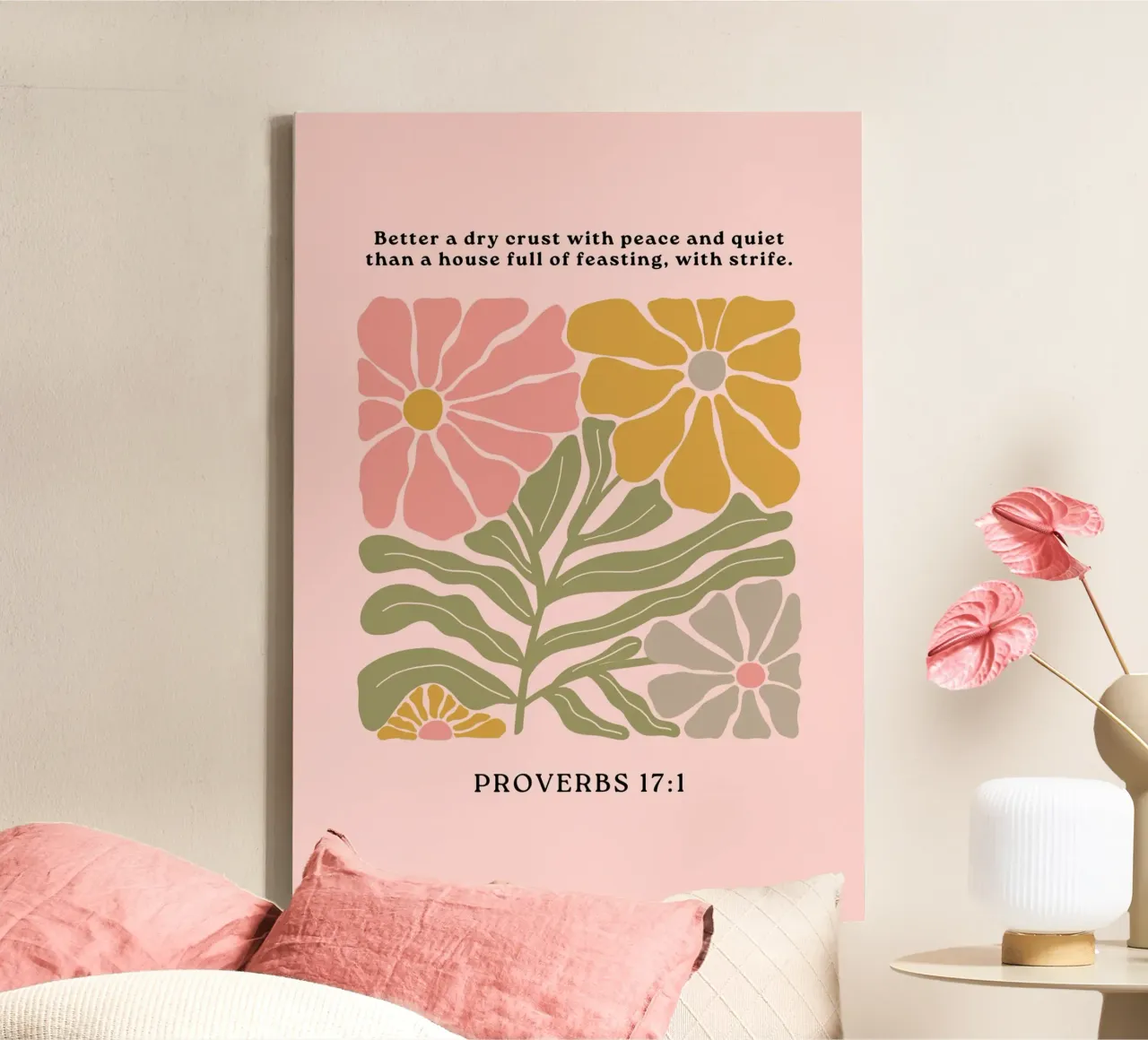 Proverbi 17:1, Pace e tranquillità, Stampa d'arte floreale tela con Cornice a cassetta da vintagepod