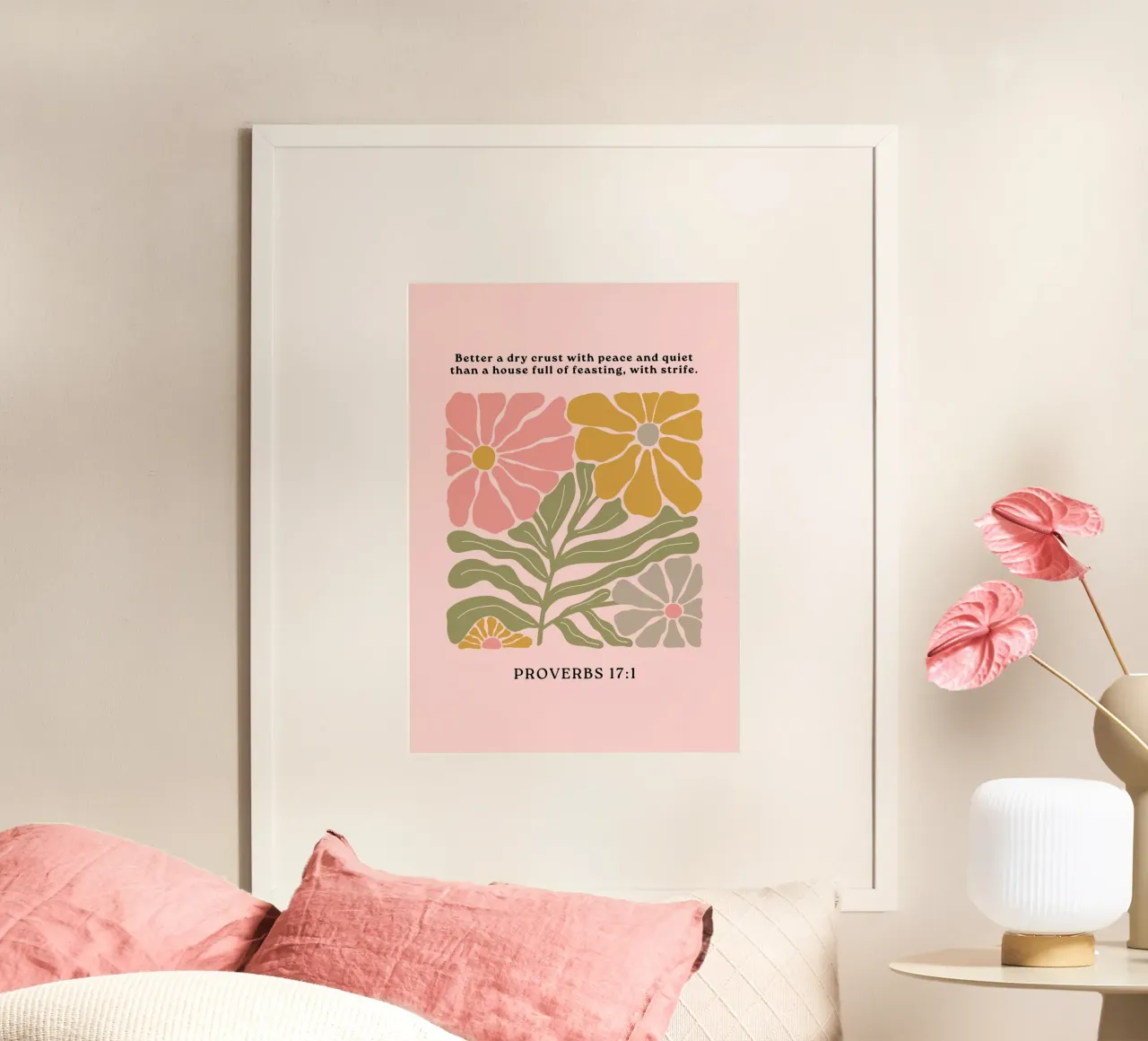 Spreuken 17:1, Rust & Vrede, Bloemrijke Kunstdruk poster van vintagepod