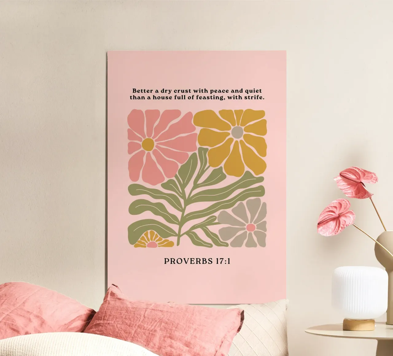 Spreuken 17:1, Rust & Vrede, Bloemrijke Kunstdruk poster van vintagepod