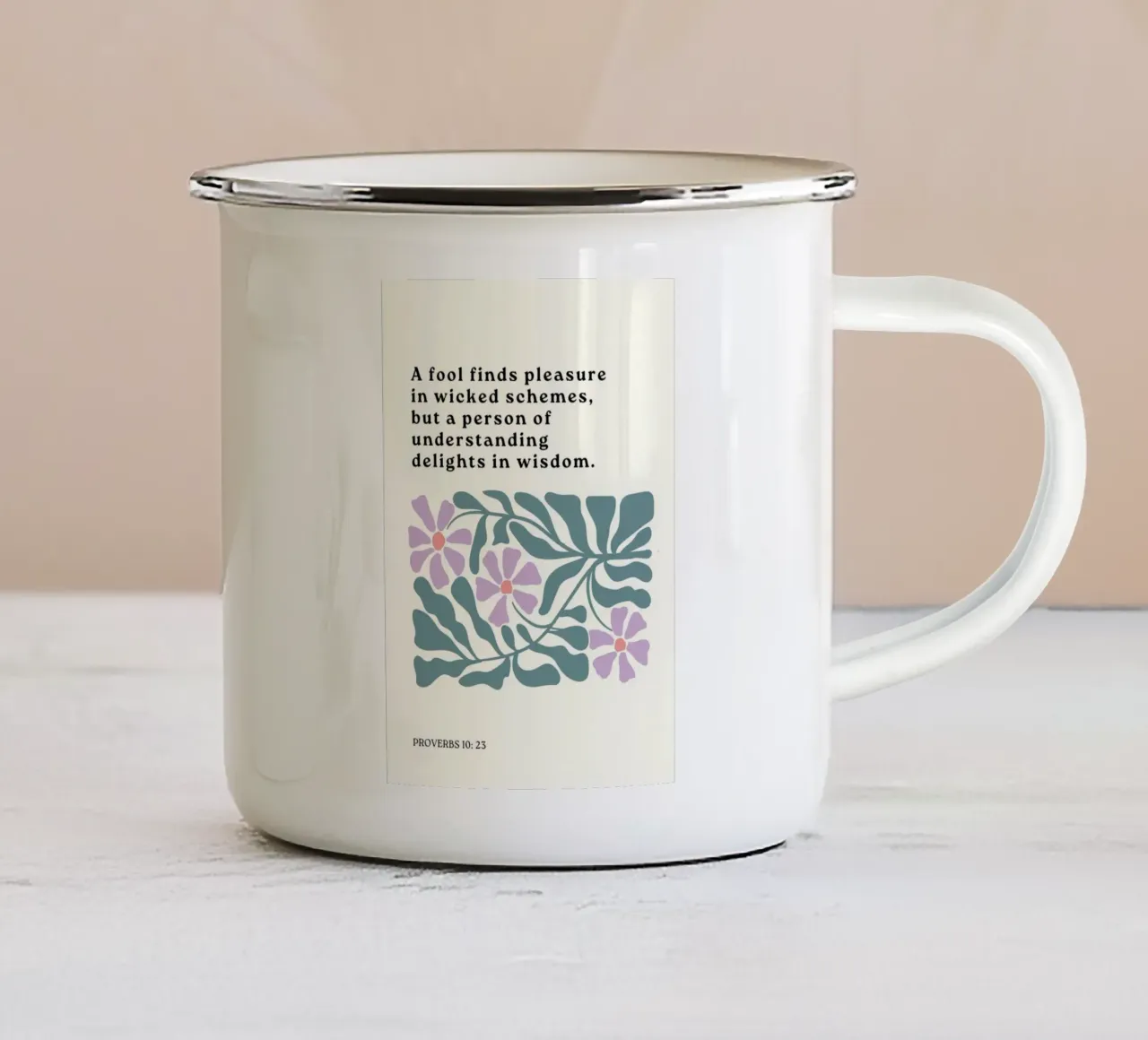 Proverbi 10:23, Saggezza e comprensione Arte floreale tazza in smalto da vintagepod