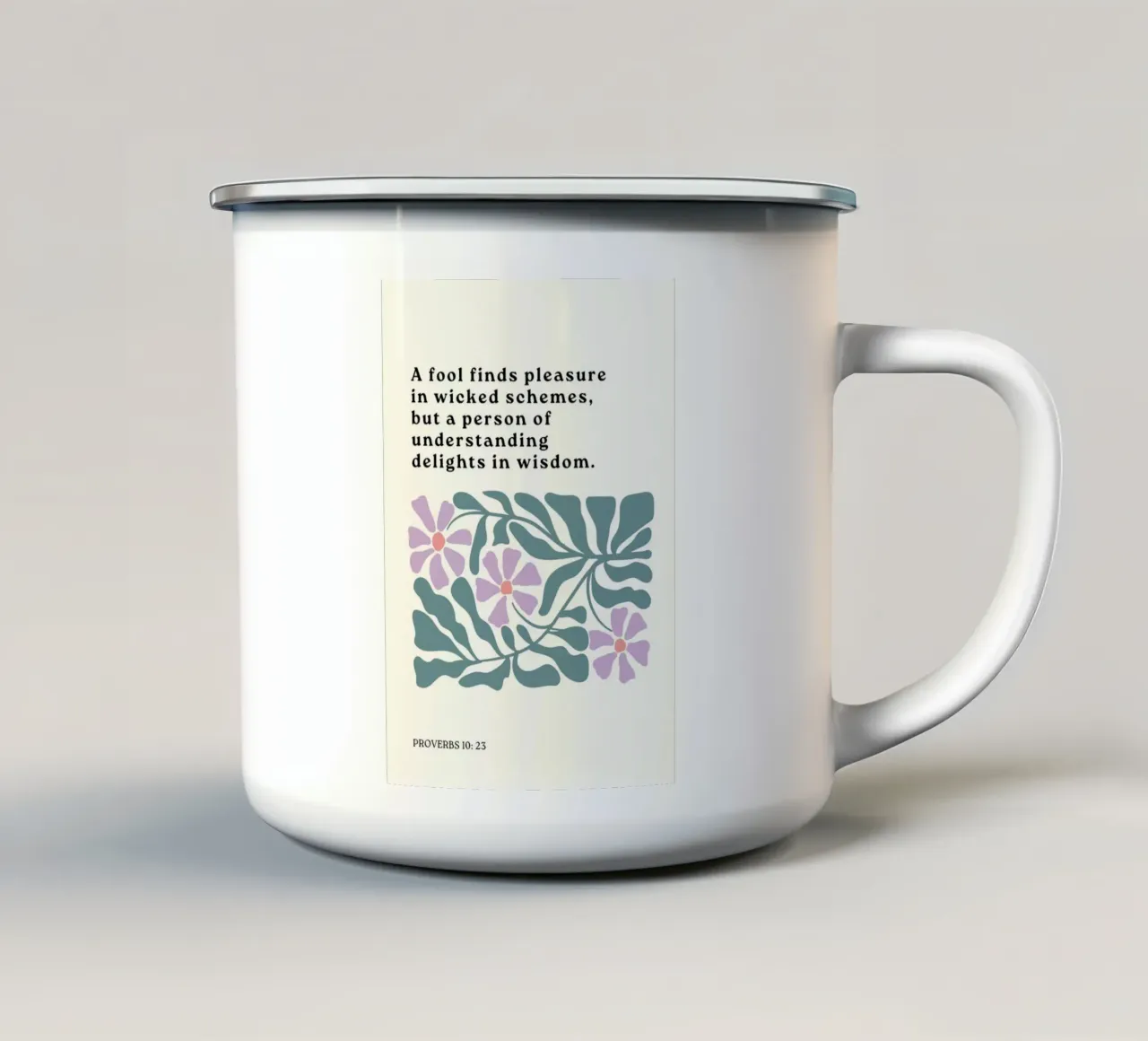 Proverbi 10:23, Saggezza e comprensione Arte floreale tazza in smalto da vintagepod