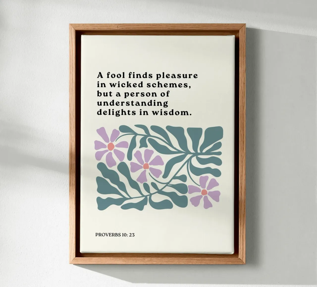 Proverbi 10:23, Saggezza e comprensione Arte floreale tela con Cornice a cassetta da vintagepod