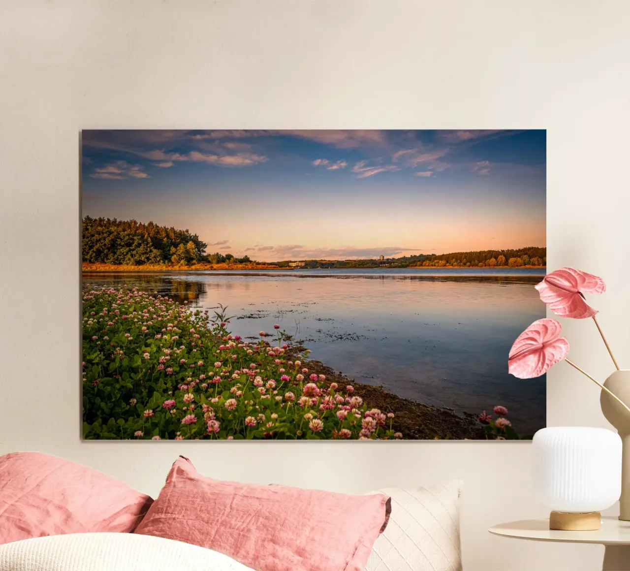 Il lago artificiale al tramonto poster con telaio in plastica da Marcus Beckert | Fotografie