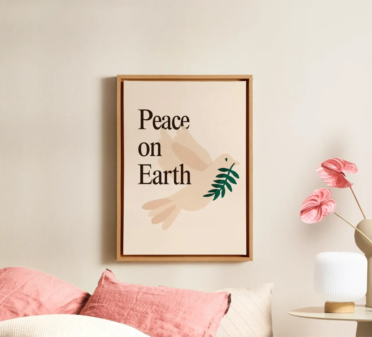 Pace in terra, stampa d'arte minimalista della colomba tela con Cornice a cassetta da vintagepod
