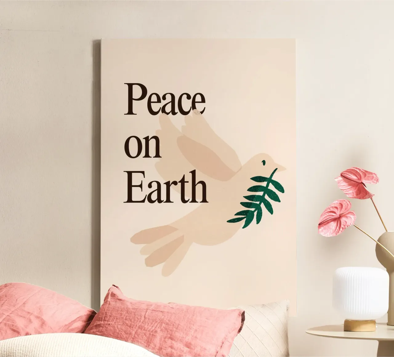 Pace in terra, stampa d'arte minimalista della colomba tela con Cornice a cassetta da vintagepod