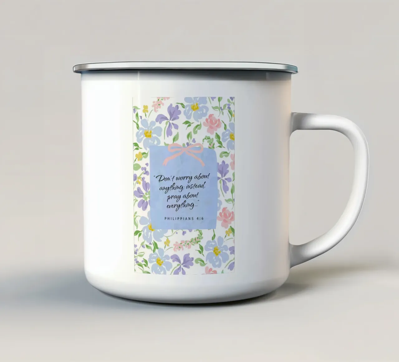 Filippesi 4:6, Non preoccuparti, prega per ogni cosa tazza in smalto da vintagepod