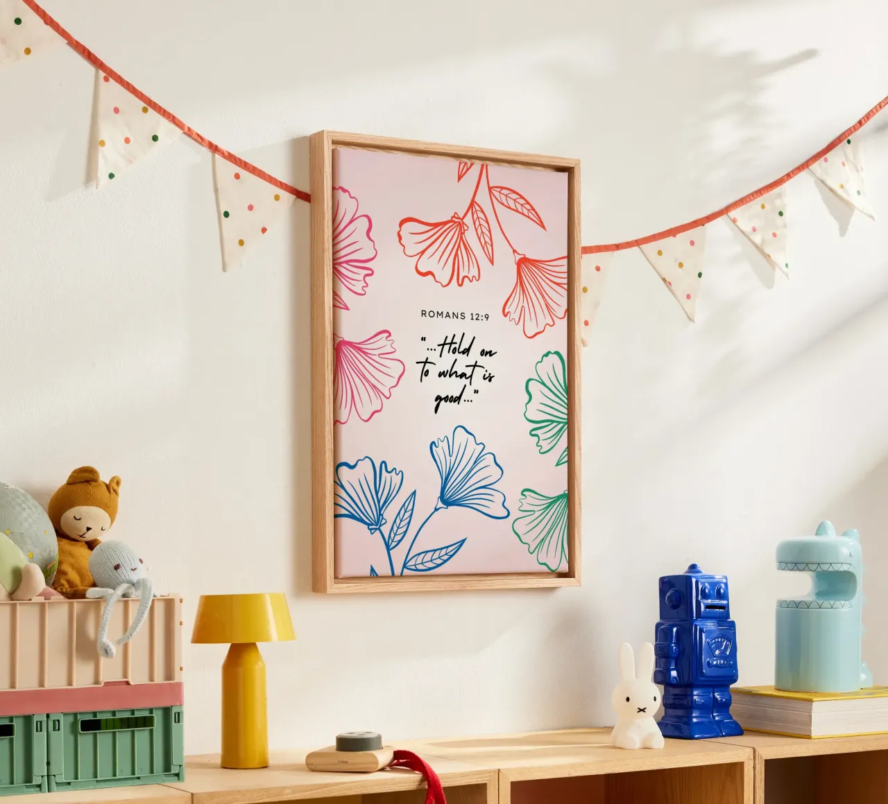 Romans 12:9, Hold On to What Is Good, Floral canvas with Floater frame by vintagepod
