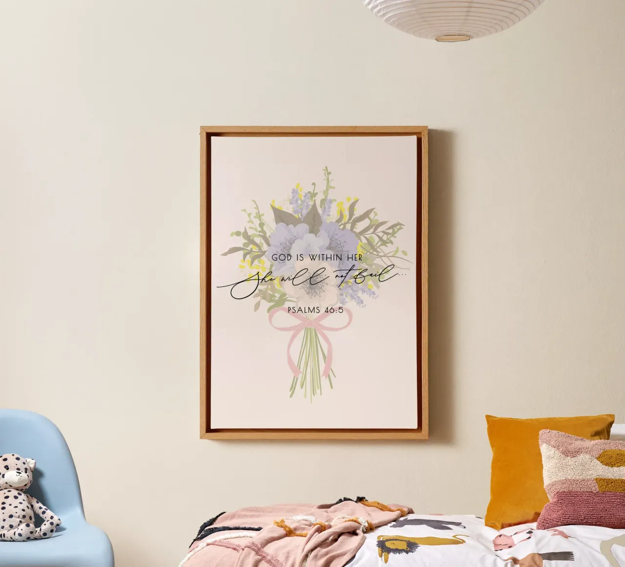 She Will Not Fall, Psalm 46:5, Floral Art Print canvas with Floater frame by vintagepod
