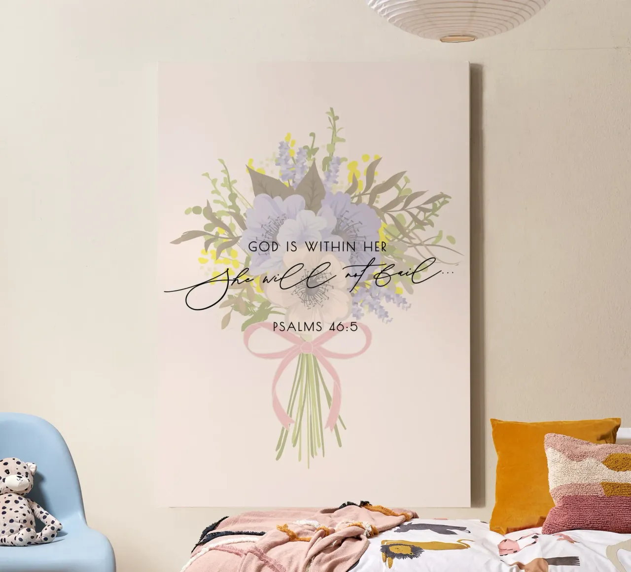 She Will Not Fall, Psalm 46:5, Floral Art Print canvas with Floater frame by vintagepod