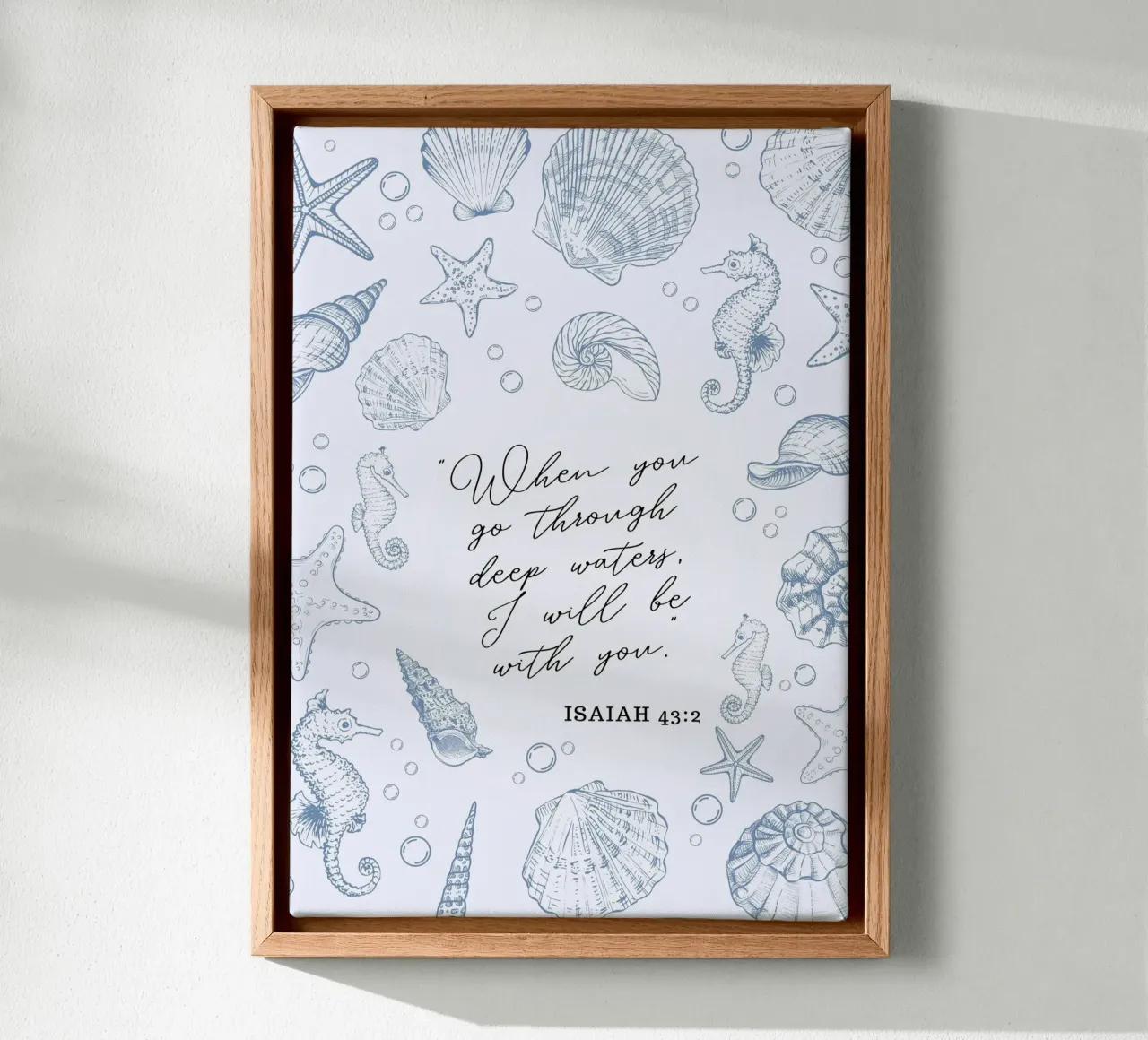 Jesaja 43:2, Tiefe Gewässer, Muscheln Wandkunst Leinwand mit Schattenfugenrahmen von vintagepod