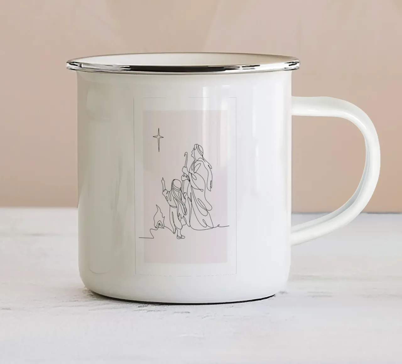Pastori e stelle, line art natalizie minimaliste tazza in smalto da vintagepod