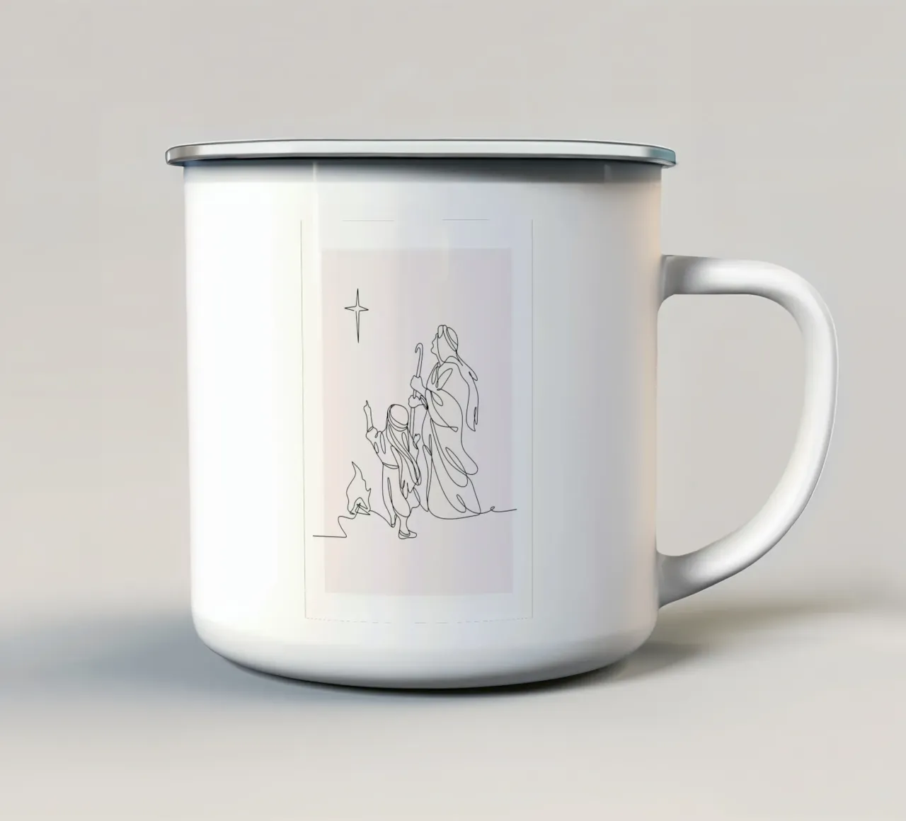 Pastori e stelle, line art natalizie minimaliste tazza in smalto da vintagepod