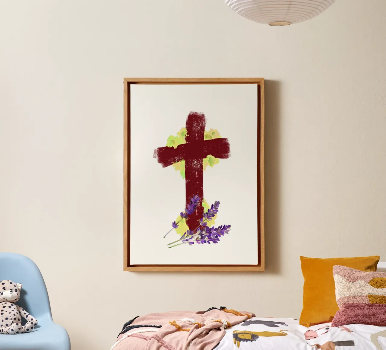 Jesus on the Cross, Religious Painting Print canvas with Floater frame by vintagepod