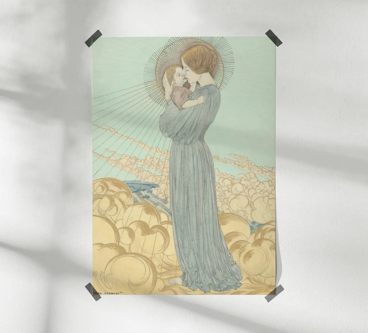 Nostra Signora delle Nuvole, Quadro Art Nouveau poster con telaio in legno da vintagepod