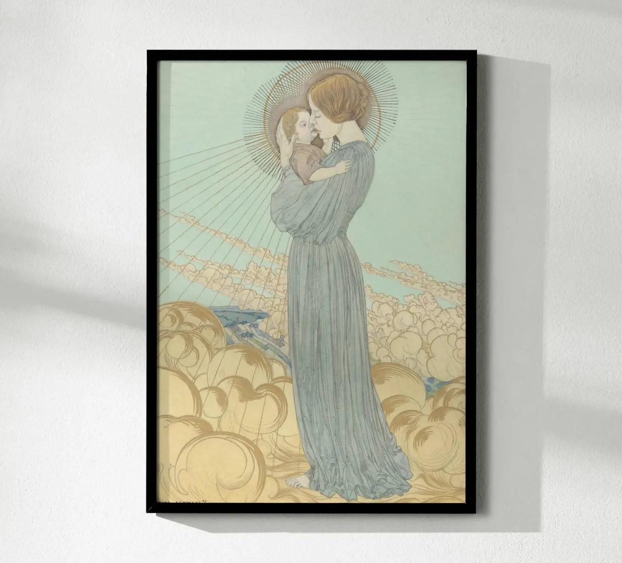 Nostra Signora delle Nuvole, Quadro Art Nouveau poster con telaio in legno da vintagepod