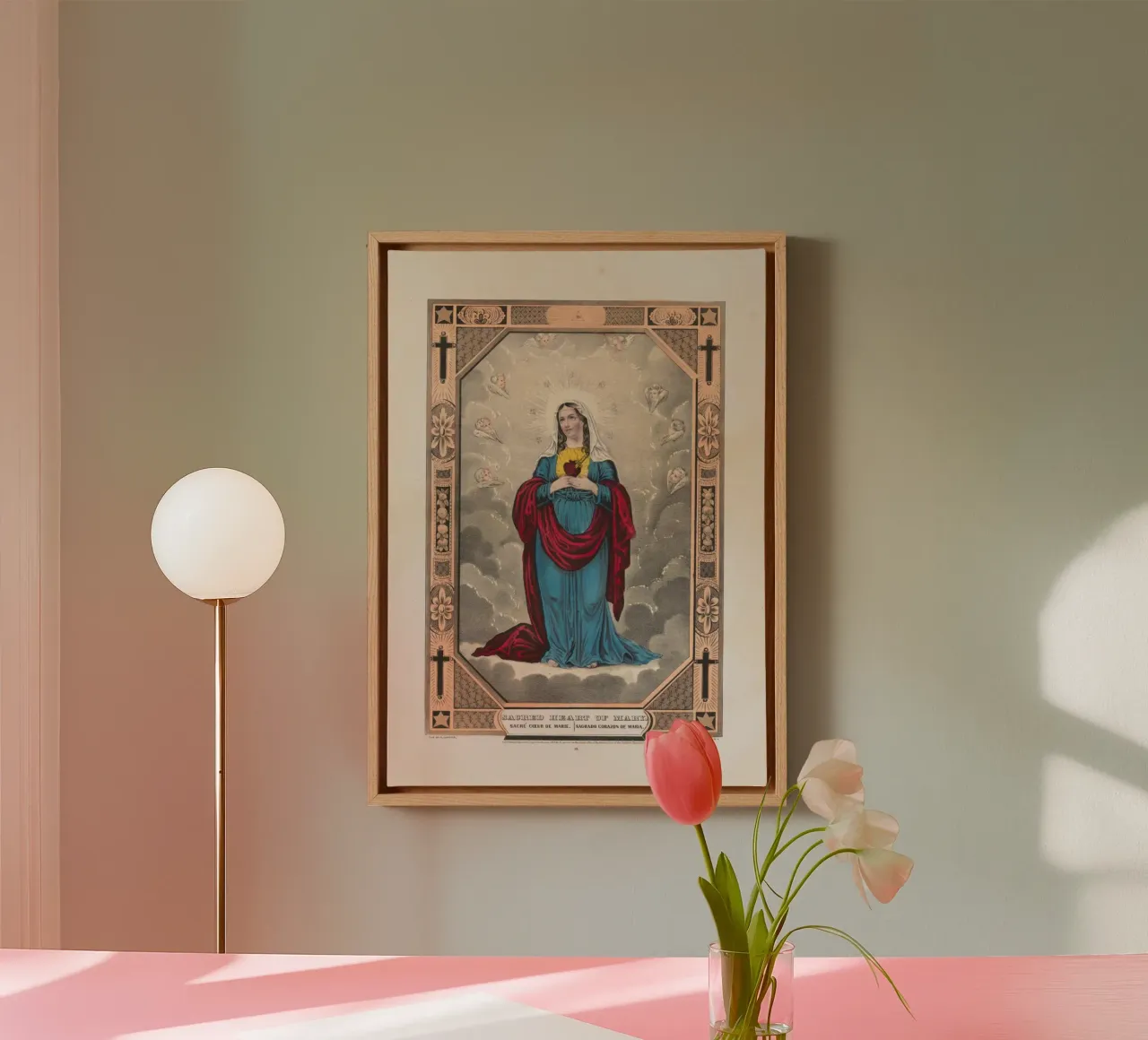 Sacro Cuore di Maria, stampa religiosa d'epoca tela con Cornice a cassetta da vintagepod