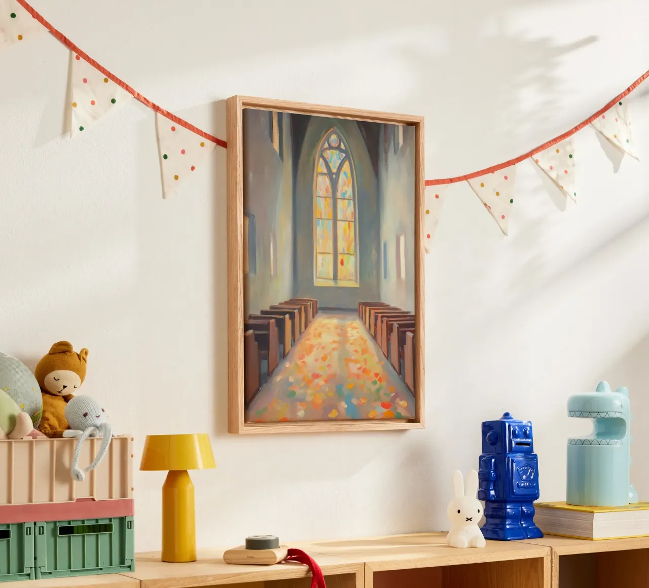 Navata della chiesa, pittura impressionista su vetro colorato tela con Cornice a cassetta da vintagepod