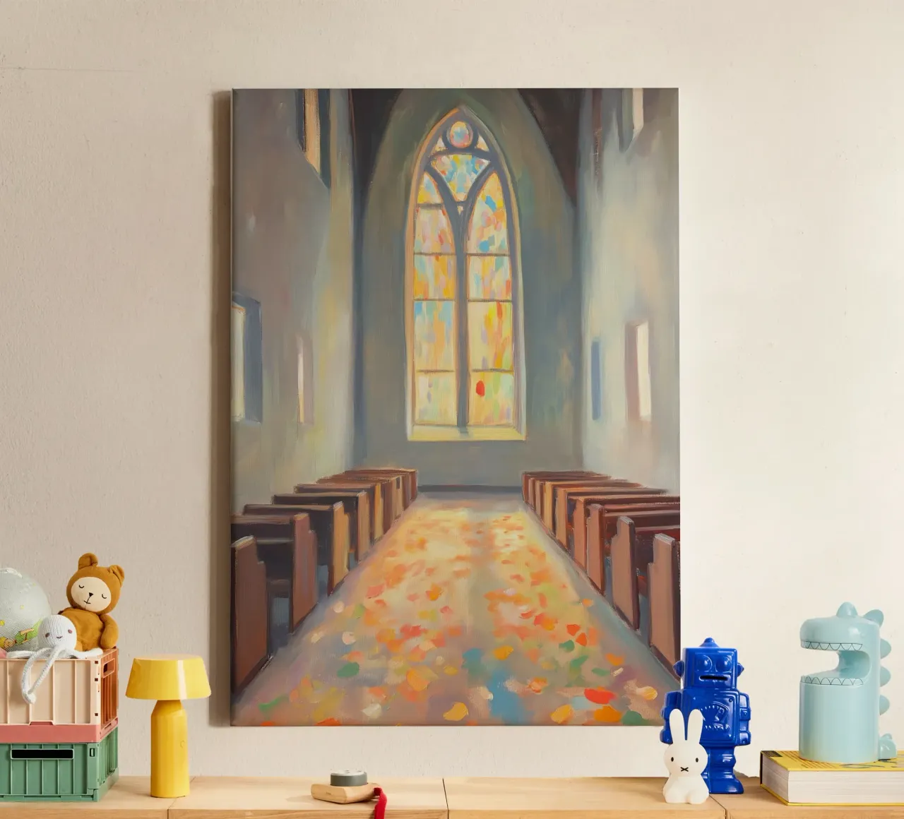 Navata della chiesa, pittura impressionista su vetro colorato tela con Cornice a cassetta da vintagepod
