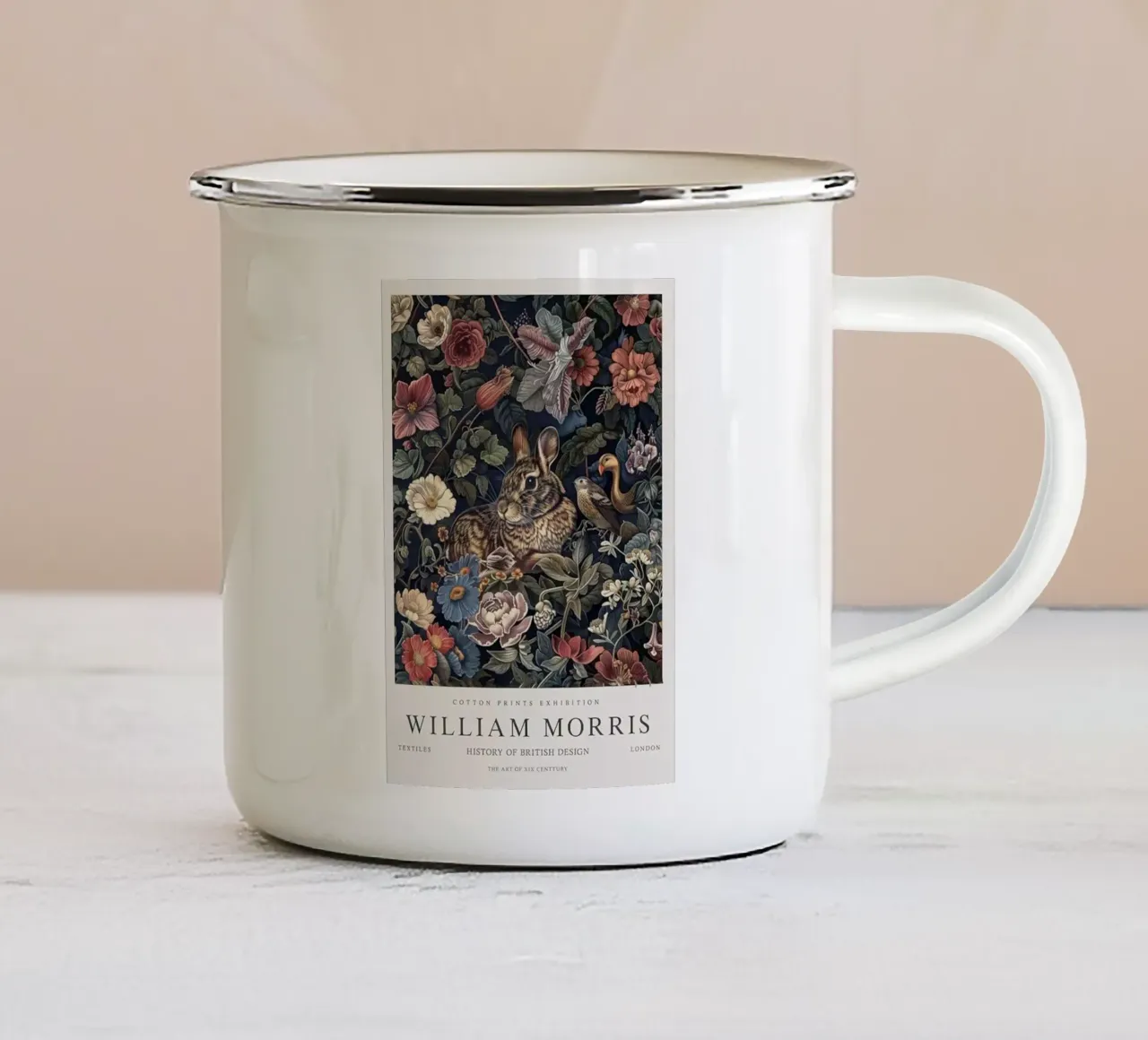 conigli e uccelli nascosti nei cespugli tazza in smalto da komo store
