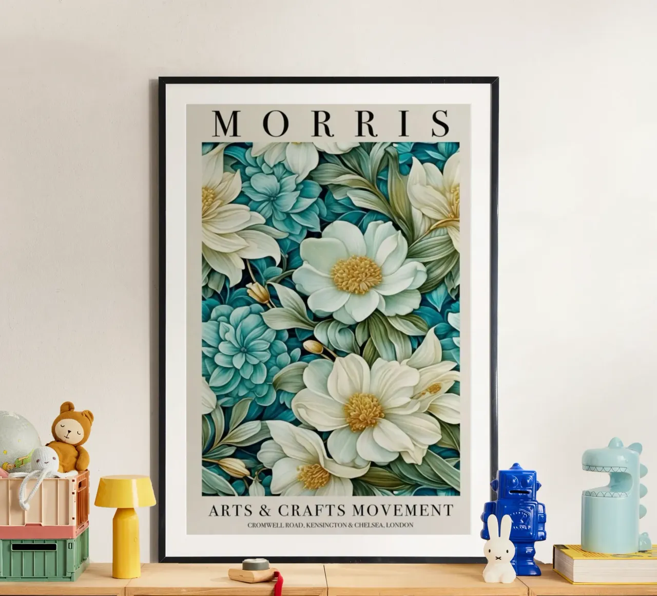 belle rose bianche e blu poster con telaio in plastica da komo store