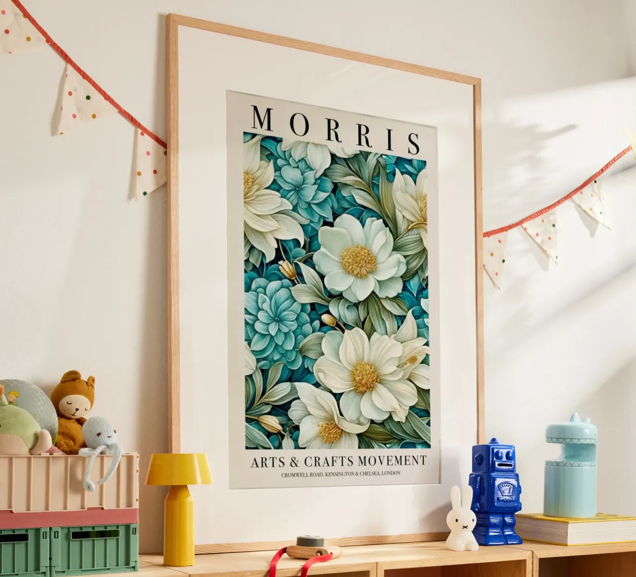 belle rose bianche e blu poster con telaio in plastica da komo store