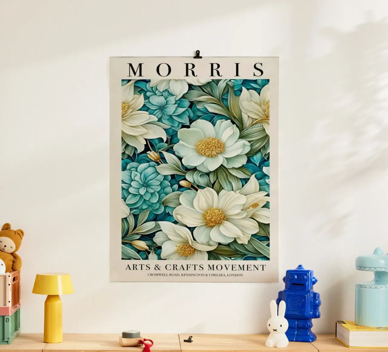 belle rose bianche e blu poster con telaio in plastica da komo store