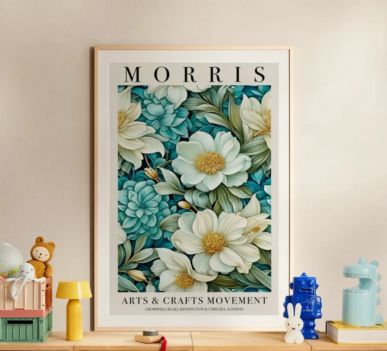 belle rose bianche e blu poster con telaio in plastica da komo store