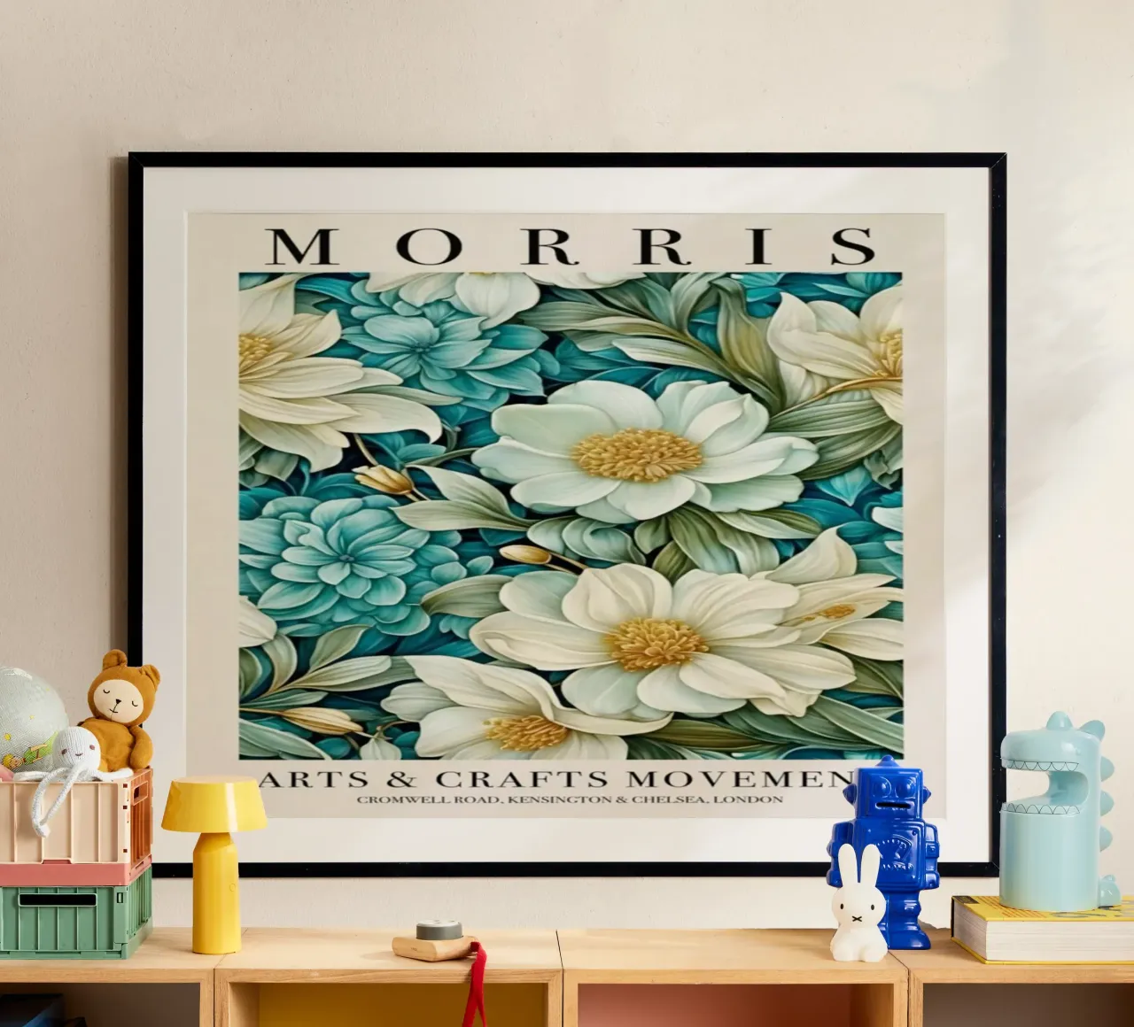 belle rose bianche e blu poster con telaio in plastica da komo store