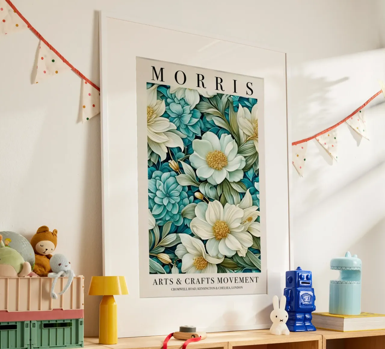 belle rose bianche e blu poster con telaio in plastica da komo store